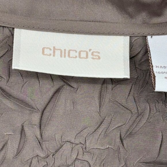 Chico's 4 Women's Textured satin Blouse tunivc Size 2x plus Brown long sleeve - Picture 6 of 10